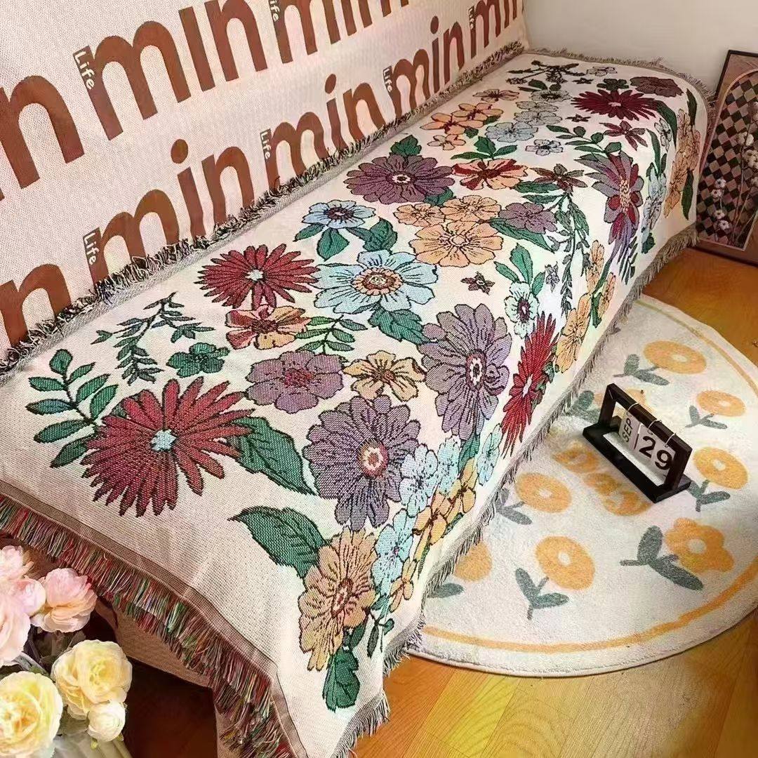Multifunctional Sofa New Universal Double-Sided Backrest Blanket Style Four-Season Towel Butterfly Love Flower Colorful Pumpkin