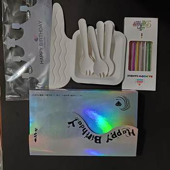 Birthday Cake Plate and Fork Set Four-In-One Thickeneded Knife and Fork Plate Candle Tableware Set Disposable Cake Plate Set