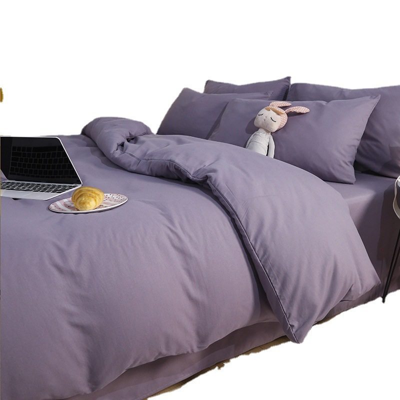 Summer Bed Sheet Four-piece Set Washed Cotton Quilt Cover Bed Three-piece Set Solid Color Quilt Cover Bedding 4-piece Set Nantong