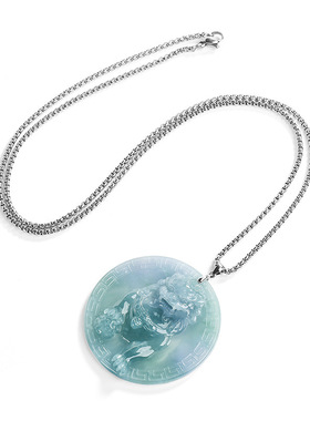 天然a货翡翠蓝水麒麟吊坠S925银镶冰种玉石挂件男女款项链坠玉坠