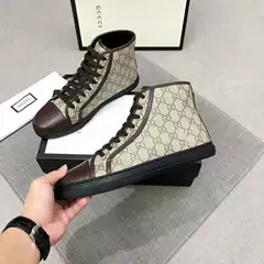 European Station High-top Men's Shoes Canvas Old Flower Lace-up Sneakers Martin Boots Leather Casual Short Boots All-match Breathable Boots