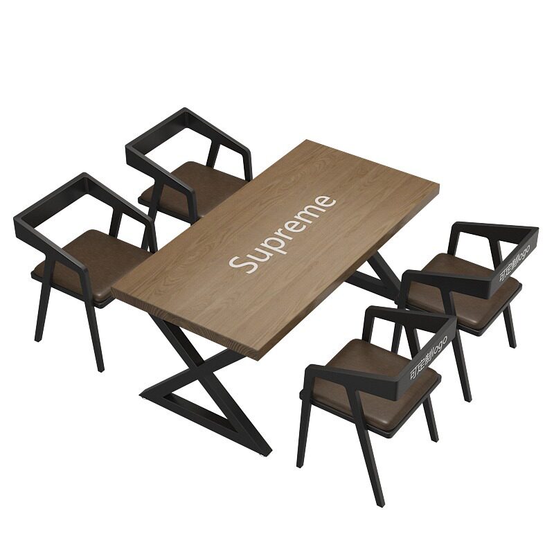 工业风实木餐桌简约咖啡厅奶茶店桌椅组合酒吧办公室会议桌长条桌