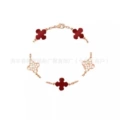 Rose gold-five-flower bracelet with red agate diamonds