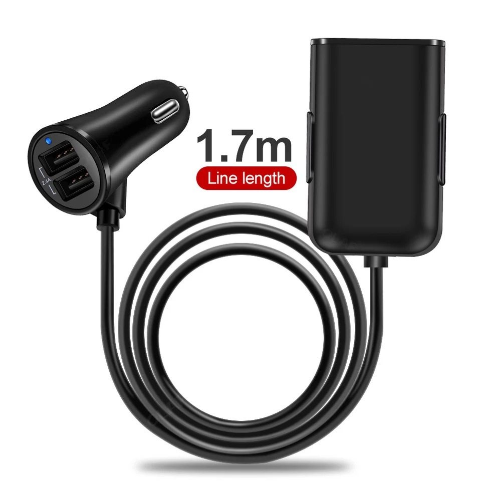 40W 8A Qc3.0 Front and Rear Seat Car Charger Fast Charging One to Four 4Usb with Cable Multi-Port Flash Charging Car Charger