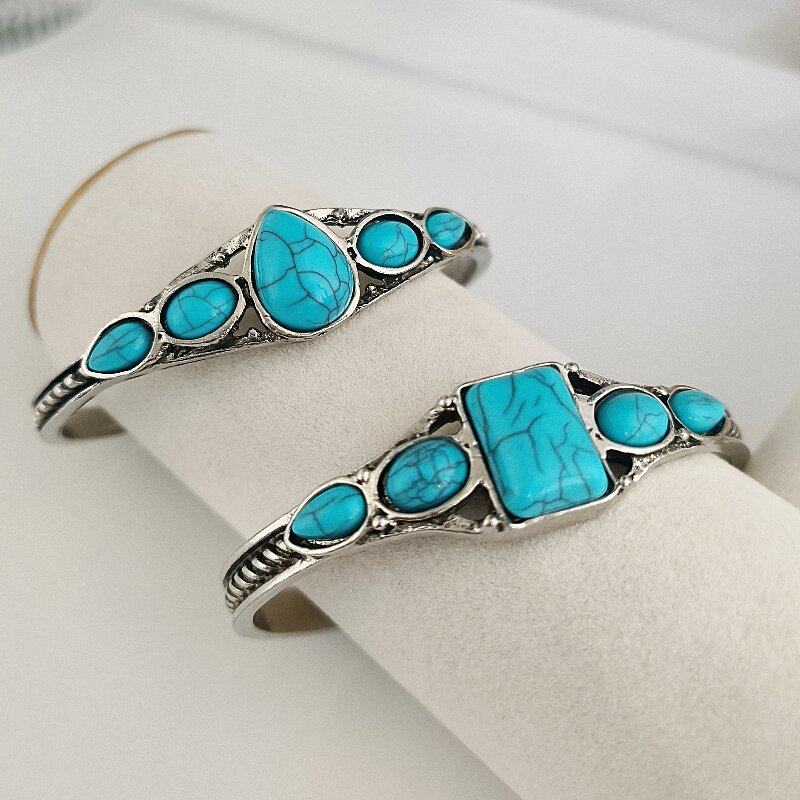 Retro Women's Fashion High-End Turquoise Accessories Jewelry Bracelet Accessible Luxury Style Simple Inlaid Water Drop Square Bracelet