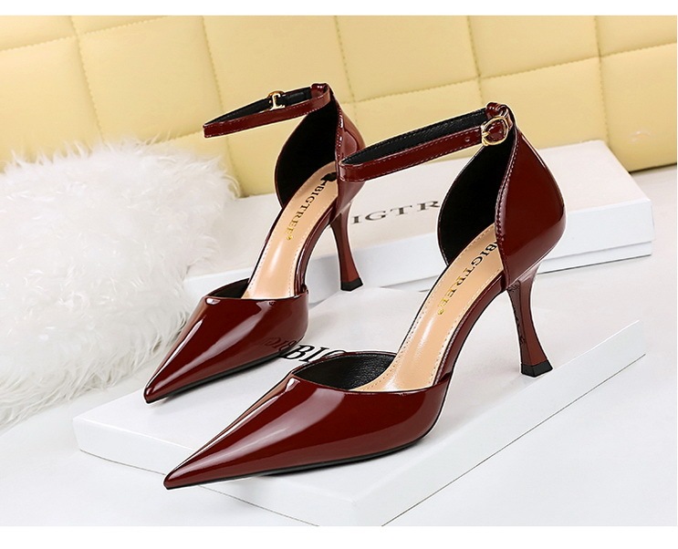 Sandal cao gót nữ mũi nhọn quai ngang gót ly, đế cao su, phong cách thanh lịch — Màu đen, Màu đỏ, Màu đỏ rượu, Màu nude