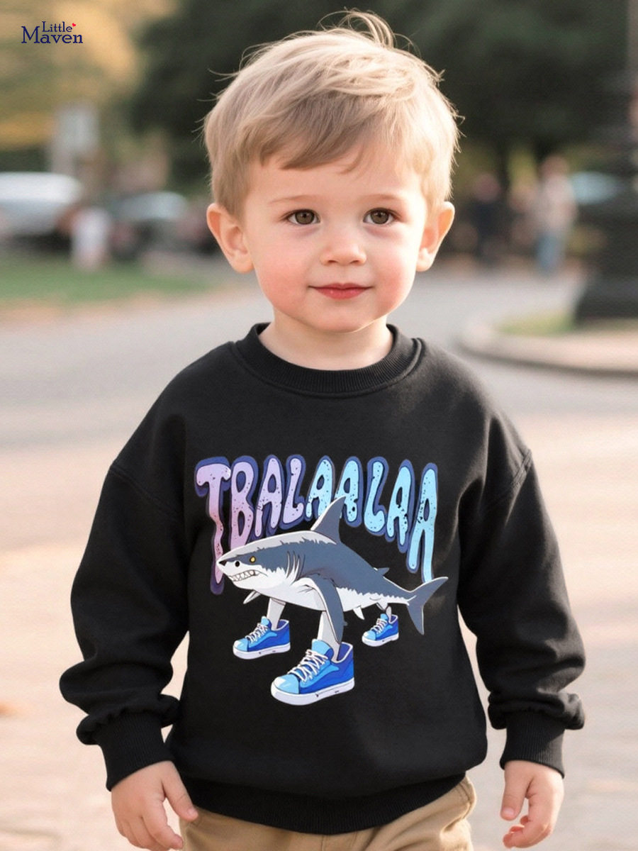 Boys' Cartoon Fleece-Lined Hoodie, Autumn Kids' Top, Baby Casual Wear