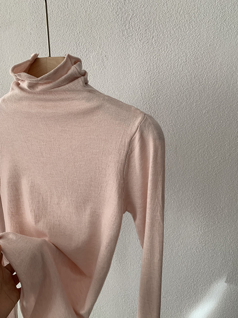 欧玛莱 柔软堆堆领纯色长袖安迪绒修身显瘦针织打底衫上衣女 4793