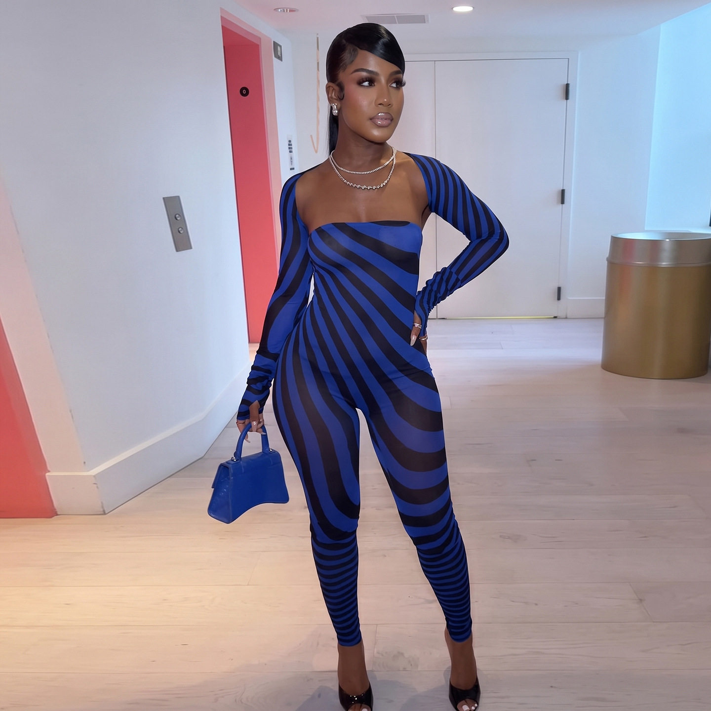 Womens Striped Bodysuit Jumpsuit Set Sexy Strapless Long Sleeve Fitted Design Autumn Fashion for Parties Wholesale