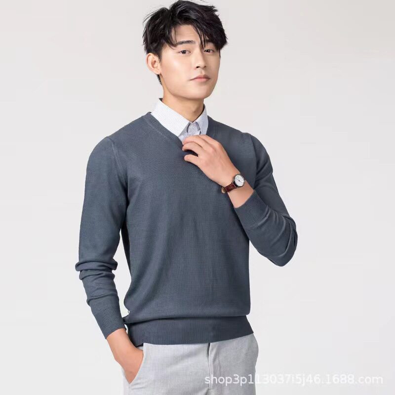 跨境新款韩版秋冬男士V领大码毛衫针织宽松纯色男毛衣打底衫