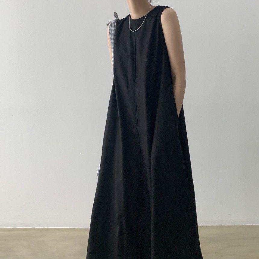 Summer Maxi Dress Loose Fit Round Neck Sleeveless Solid Color Casual Style for Everyday Wear Wholesale Available