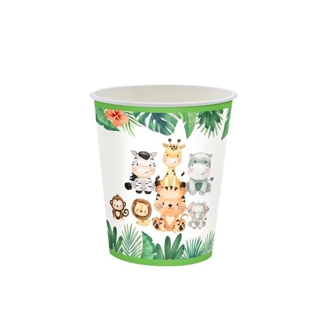 Amazon New Jungle Forest Animal Party Paper Tray Disposable Tableware suit Paper Cup Paper Towel Tablecloth Banner