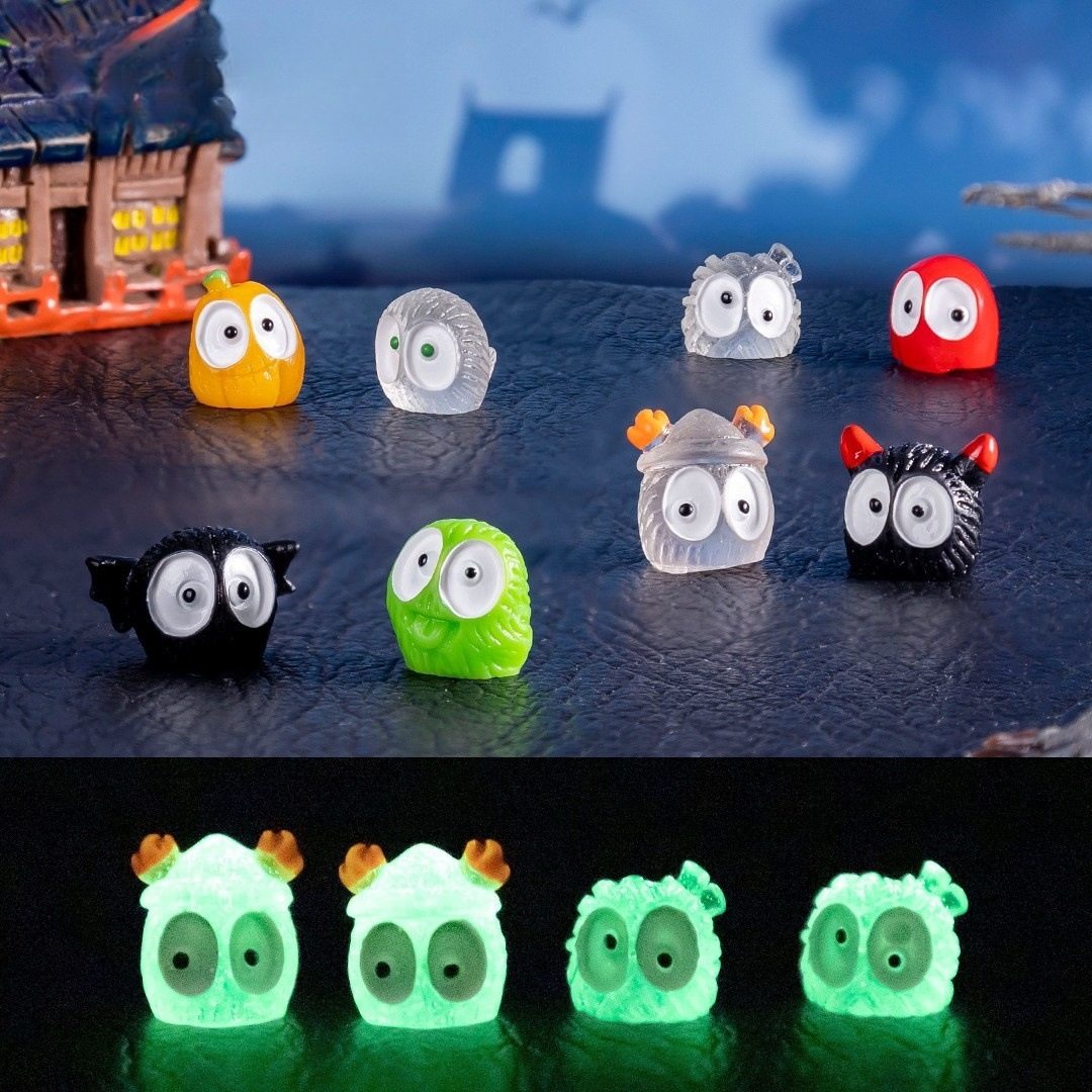 Cross-Border Foreign Trade Luminous Little Black Halloween Mini Miniature Scene Micro Landscape Resin Crafts Small Ornaments Wholesale