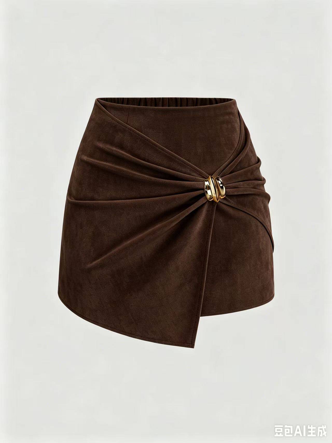 High Waisted Suede Skirt Solid Color Decorative Details Fashionable Design Womens Apparel for Casual Occasions