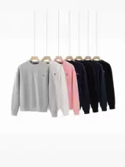 European and American Popular Polo Autumn and Winter Sweatshirt with Small Horse Logo, Round Neck, Pure Cotton, Fleece-Lined, Thickened, Embroidered, Casual, Loose Fit