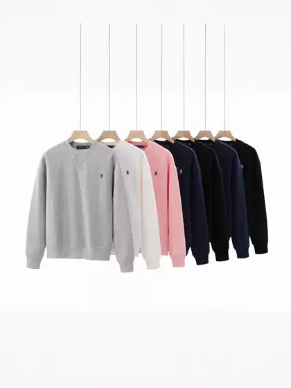 European and American Popular Polo Autumn and Winter Sweatshirt with Small Horse Logo, Round Neck, Pure Cotton, Fleece-Lined, Thickened, Embroidered, Casual, Loose Fit