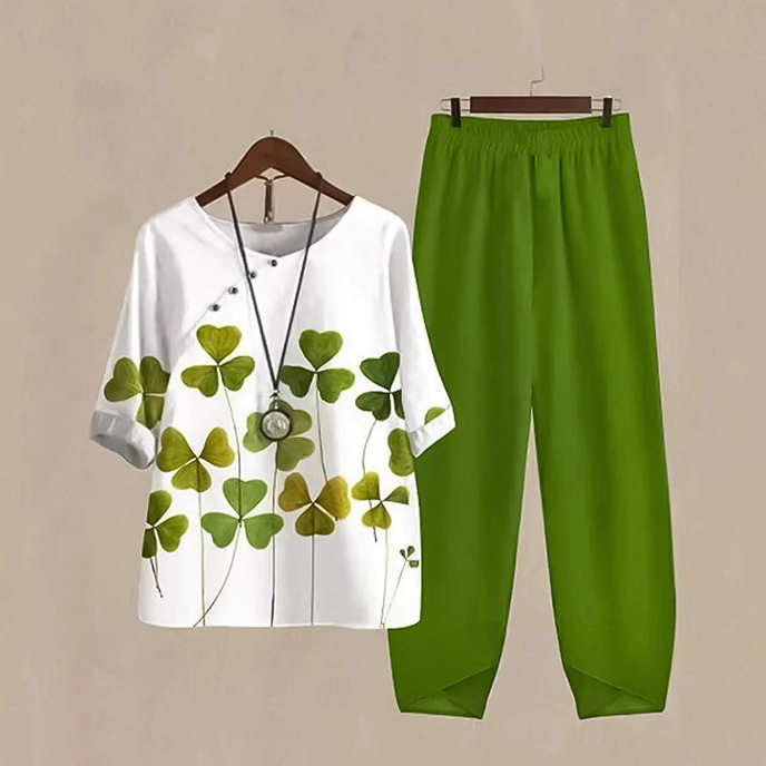 Summer Casual Set for Women Printed Round Neck T Shirt and Loose Long Pants Comfortable and Stylish for Everyday Wear