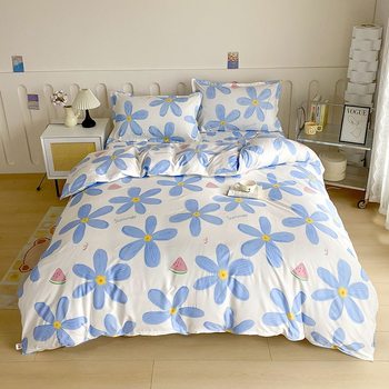 Bed Sheet Four-piece Quilt Cover Summer Single Student Dormitory Three-piece Set Four-piece Single-piece Quilt Cover Cartoon Plant