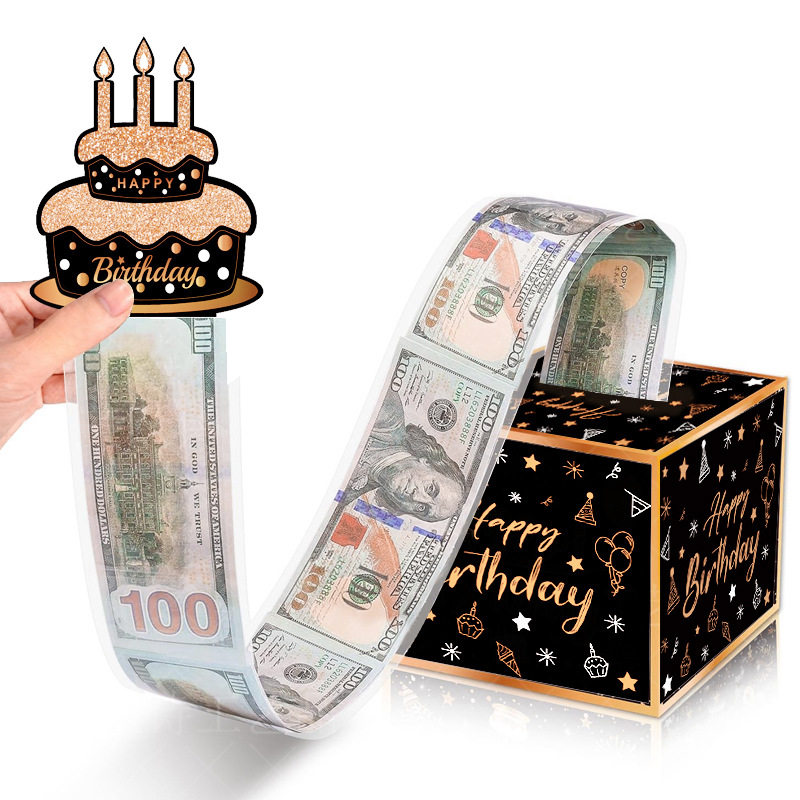 Cross-border foreign trade surprise birthday party decoration carton atmosphere layout props black gold money box manufacturers wholesale