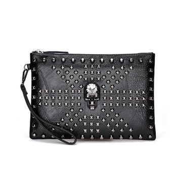 Men's Clutch Bag New Skull Handbag Personalized Rivet Big Brand Clamp Bag Large Capacity Clamp Bag Trendy Clamp Envelope Bag