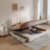 Cream-Style Genuine Leather Bed, Light Luxury Master Bedroom, 1.8m Double Storage Bed, Modern Simple Small Apartment, 1.5m Solid Wood Wedding Bed