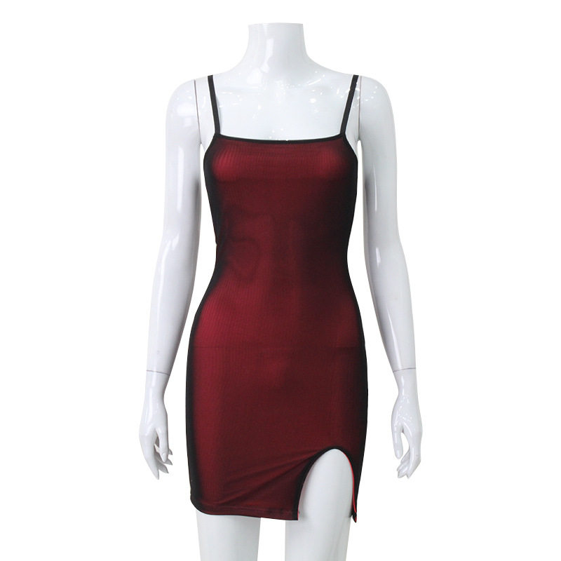 Bodycon Mesh Dress Sexy Fit Open Slit Spaghetti Straps Nightclub Party Wear Wholesale Available