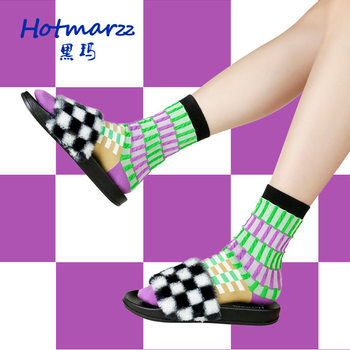 Hotmarzz Heima Women's New Flag Checkerboard Wool Slippers for Outer Wear Street Shopping Online Popular Slippers Non-slip Slippers