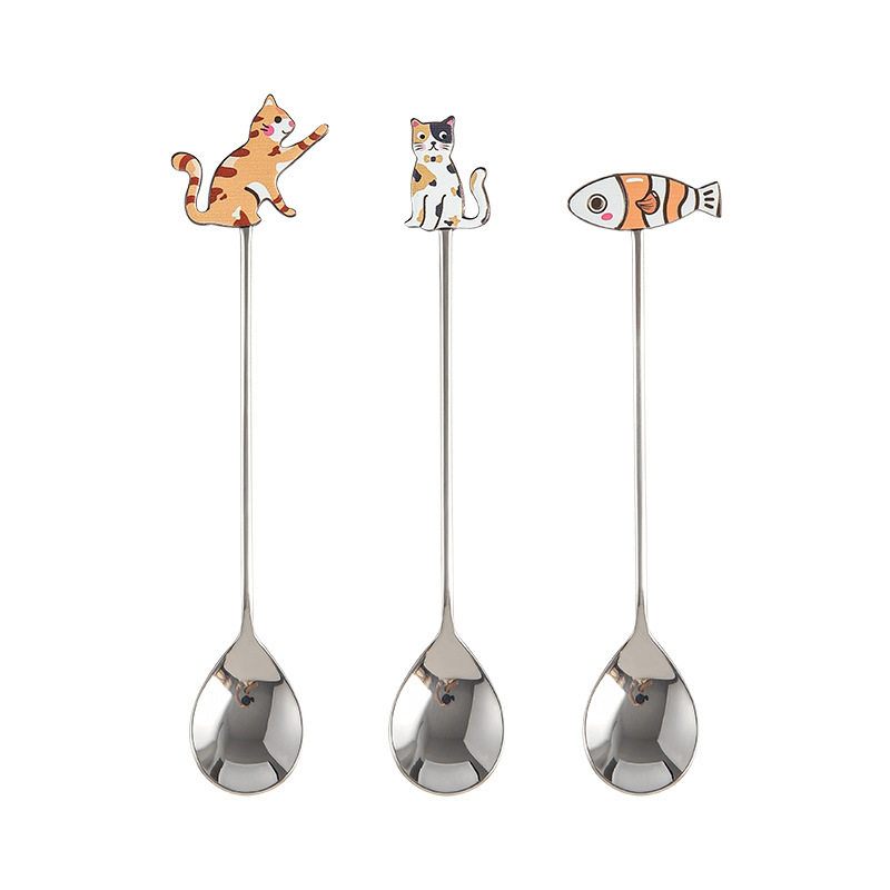 Creative 304 stainless steel cute fun fish cat Spoon restaurant dessert coffee spoon honey mixing spoon fruit fork