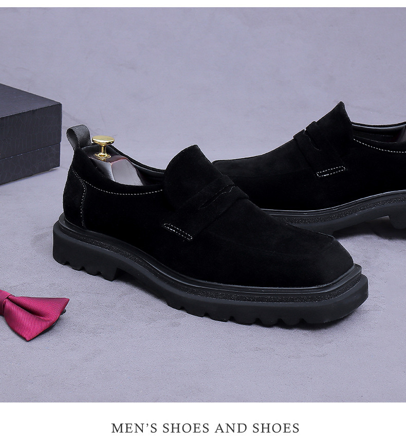 Giày loafer nam da bò lộn đế dày mũi vuông phong cách công sở — đen, màu nâu mocha