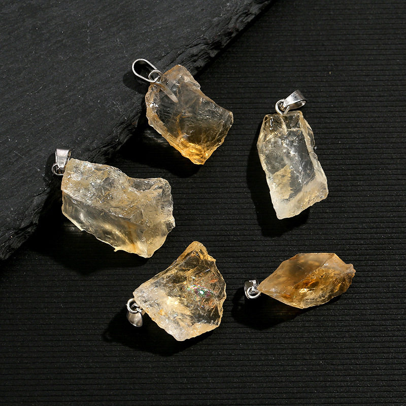Crystal Pendant Citrine Electroplated Raw Stone Asymmetrical Versatile Necklace Pendant DIY Jewelry Accessories Cross-Border Hot Sale