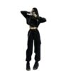 Spring and Autumn Silver Long-Sleeved Waist-Cinching Shirt Jacket Slim-Fit High-Waisted Cargo Pants Two-Piece Set for Women with Chain Elements