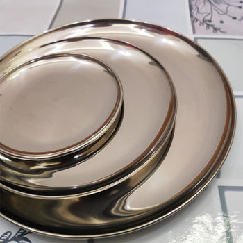 Korean-style disc thickened stainless steel mirror light tray dish fruit plate cake plate cafe snack plate