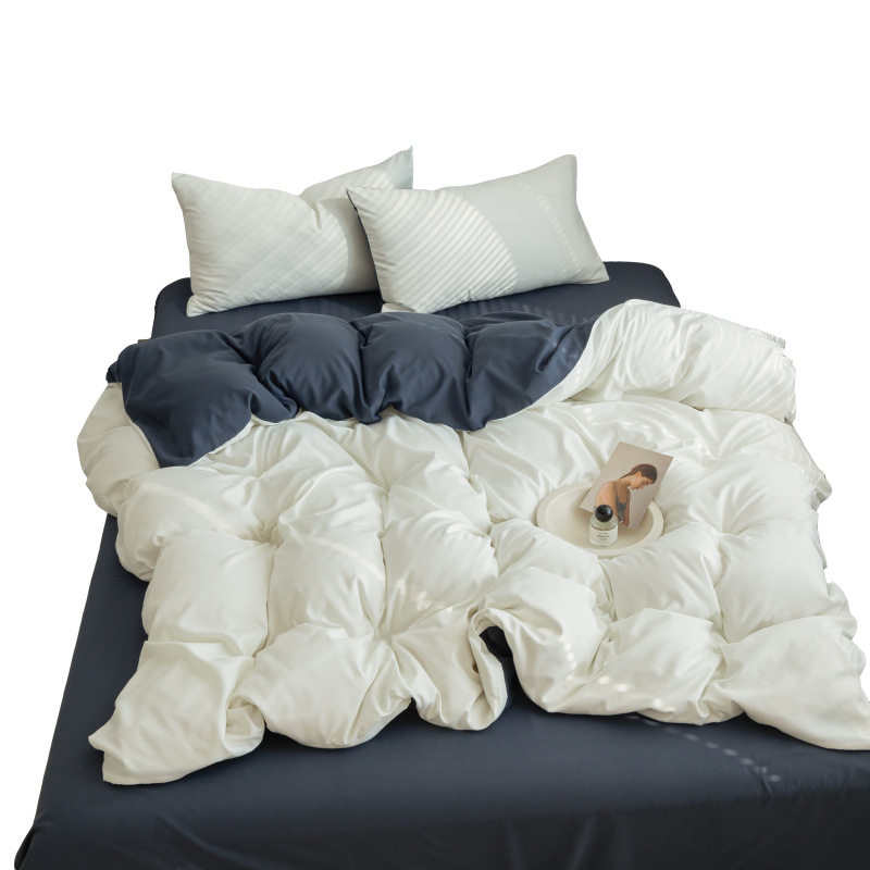 Solid color wind sanding wash cotton four-piece set student dormitory single-product bed sheet quilt cover three-piece set group purchase wholesale