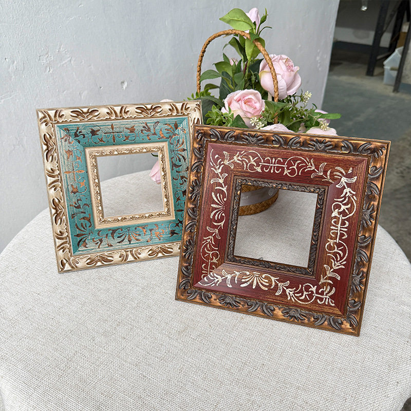 American-Style Frame, French Retro Oil Painting, Blue Custom Wooden Framed Wooden Picture Frame, Solid Wood Self-Assembled Photo Frame