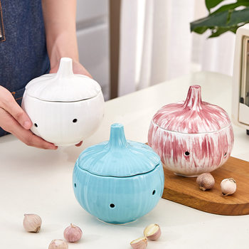 Cross-Border New Hollow Garlic Jar Household Kitchen Storage Jar Moisture-Proof and Mildew-Proof Garlic Storage Jar Ceramic Sealed Jar