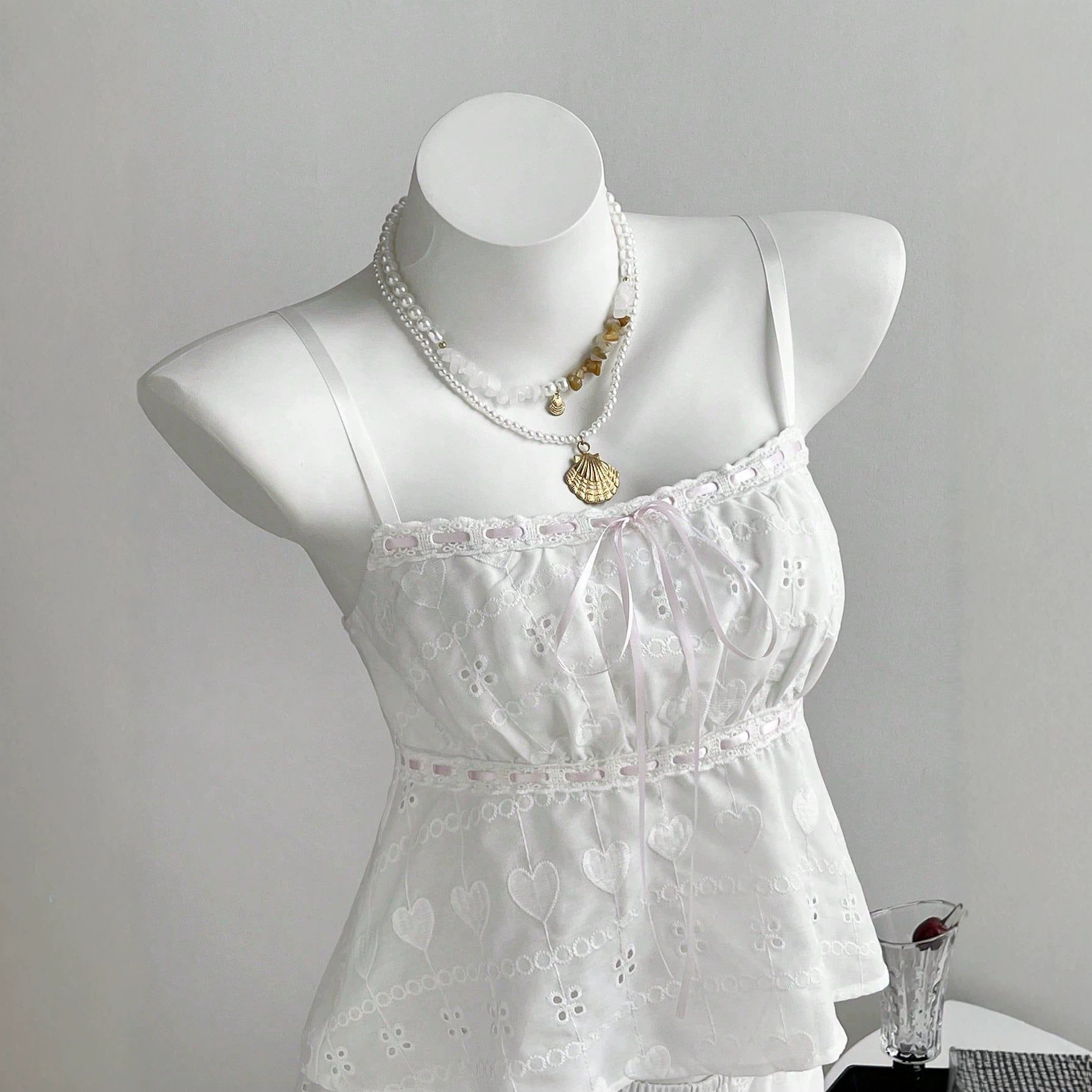 Summer Sweetheart Hollow Out Cami Top and Peplum Pants Set Womens Fashion Casual Style Lightweight Fabric Ready to