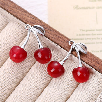 Korean Style Sweet and Cute Pendant Alloy Artificial Fruit Cherry DIY Handmade Jewelry Pendant Accessories Pendant