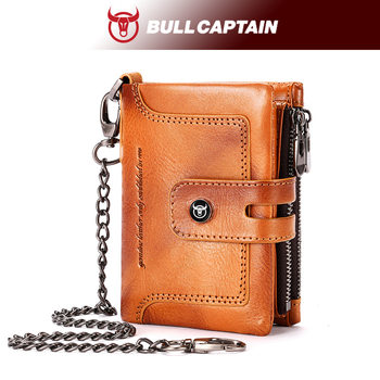 Captain Cow BULLCAPTAIN Zipper Button Leather Men's Wallet Vertical Multi-Card Holder Top Layer Cowhide Wallet