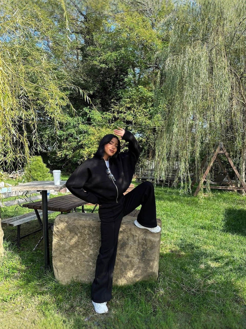 Cross-Border European and American Style Casual Suit Autumn and Winter Cardigan Sports Women's Fashion Zipper Long-Sleeved Jacket and Trousers Two-Piece Set