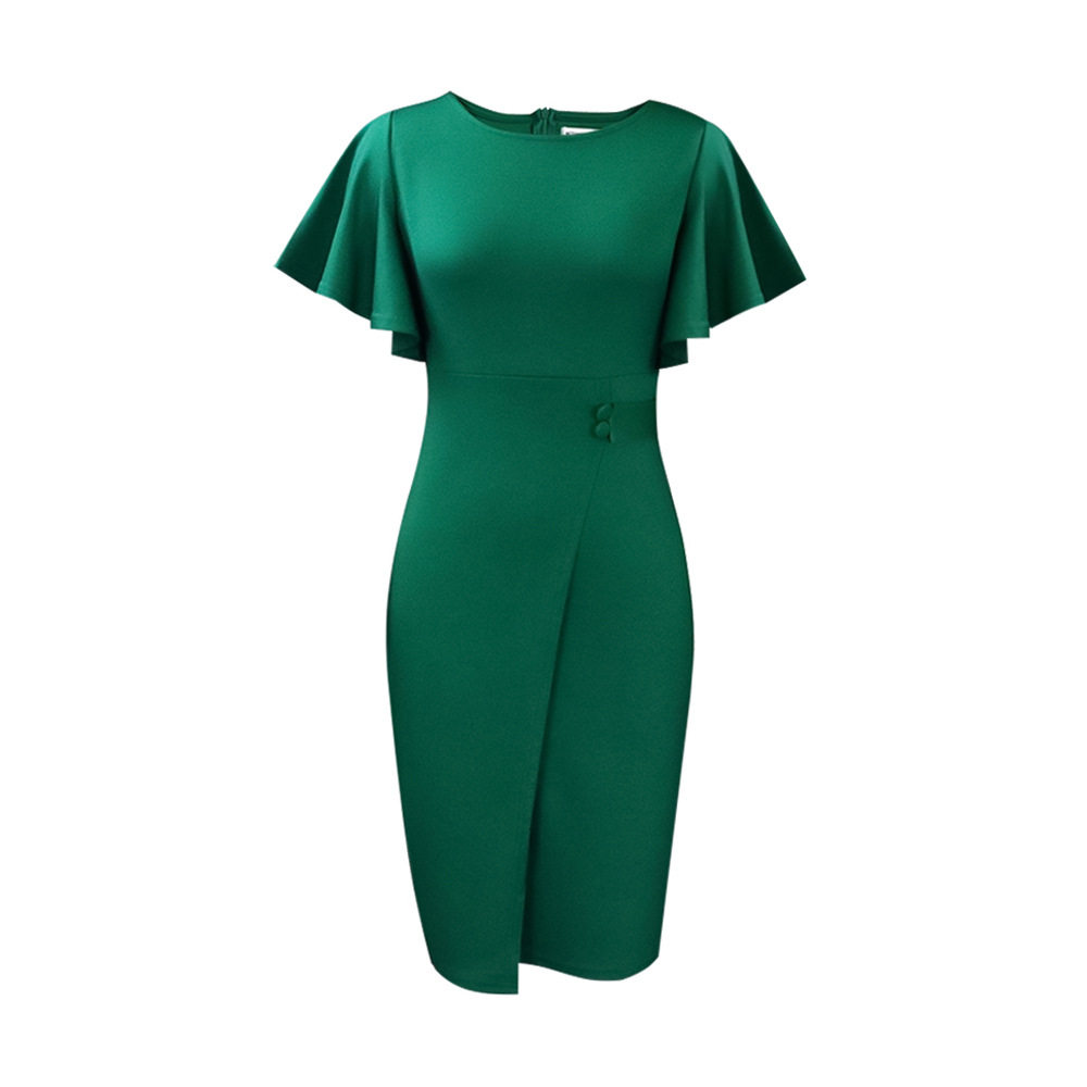 Plus Size Womens Pencil Dress Fashionable Elegant Ruffle Sleeve Bodycon Office Wear Casual Events Wholesale
