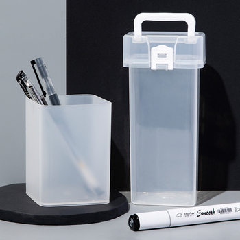 Office Stationery Storage Box, Pen Box, Multifunctional Portable Marker Pen Pp Transparent Storage Bucket, Portable and Creative
