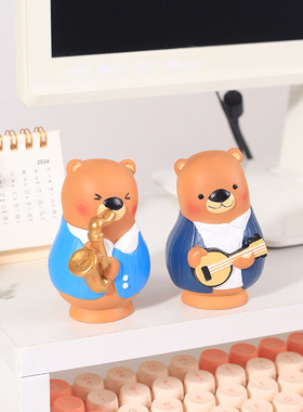 公文创卡通迷你棕熊乐队桌面装饰摆件俄罗斯旅游纪念品树脂玩偶