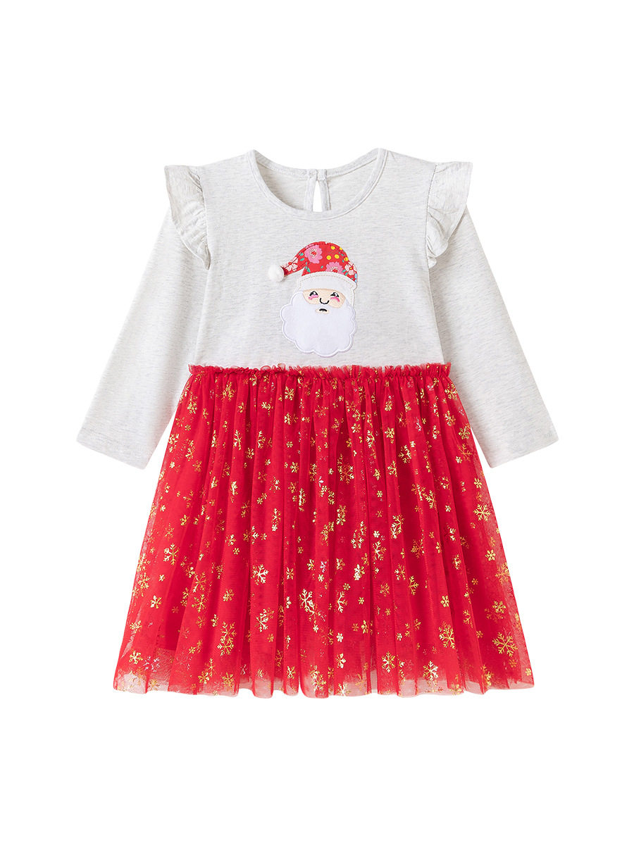 Source Factory Kids' Clothing Wholesale, Christmas Girls' Dress, Autumn Cartoon Kids' Dress