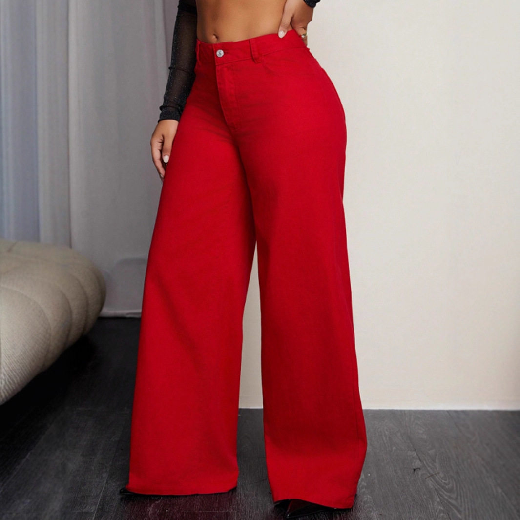 High Waisted Loose Fit Denim Trousers Casual Style Comfortable Fabric Versatile for Everyday Wear Wholesale Available