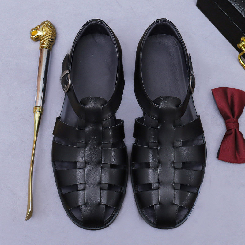 Sandal Rọ Nam Da Bò Quai Khóa Chiều Cao Đế Khoảng 2cm Màu Đen, Nâu