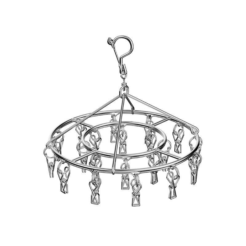 Customized Stainless Steel Round Drying Rack with 20 Clips and 28 Clips for Socks Drying Rack with Double Round Belt and Windproof Buckle Multifunctional Drying Supplies