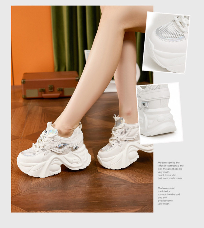 Giày thể thao nữ đế xuồng platform gót siêu cao 8cm — Trắng, Hồng, Vàng gạo, Cam chi tiết 2