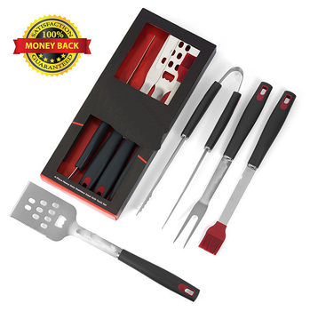 Cross-border Direct Supply Stainless Steel Barbecue 4-piece Set Fork Shovel Clip Sweep Barbecue Utensils Oven Combination Multifunctional BBQ