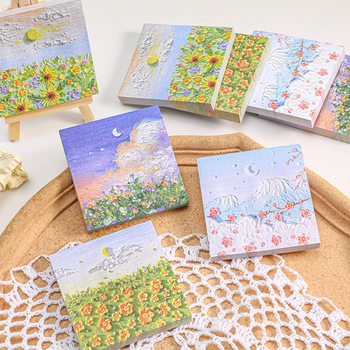Flowers like brocade oil painting illustration hand-painted note book with sticky memo note paper sticky note n times stickers 50 pieces