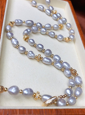 新款淡水珍珠异形巴洛克毛衣链气质奶奶灰百搭饰品个性珍珠项链女